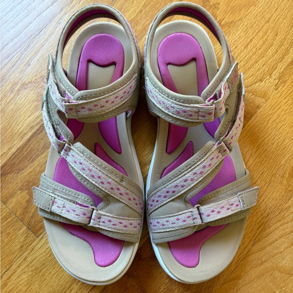 Ryka Beige and Pink Velcro Strap Sport Sandals - Picture 3 of 8